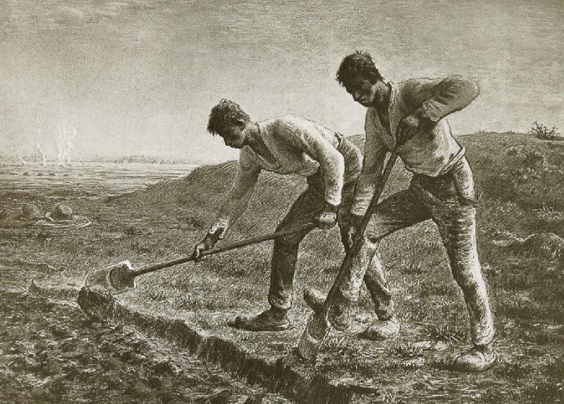 Jean Francois Millet Two person dig the land